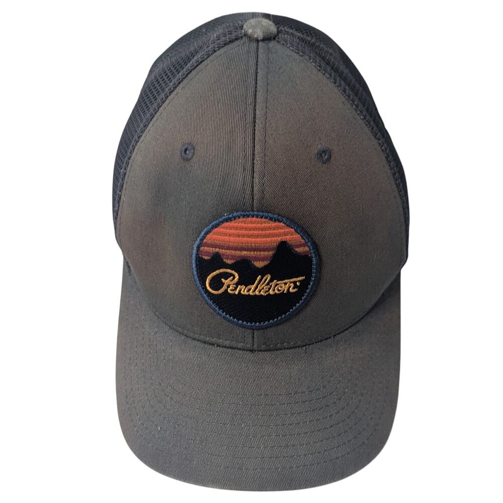 Pendleton Sunset Mountain Logo Patch Gray Mesh Snapback Trucker Hat 110 Flex Fit